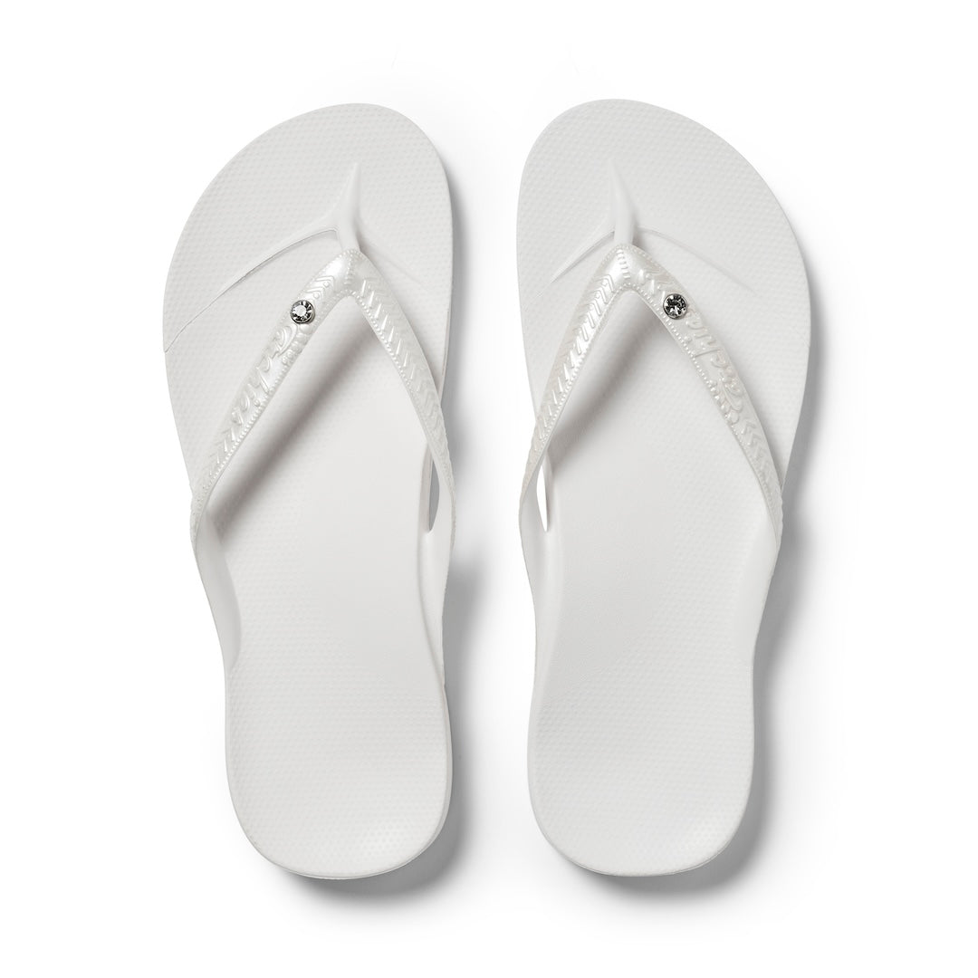 White - Shimmer - Arch Support Thongs 